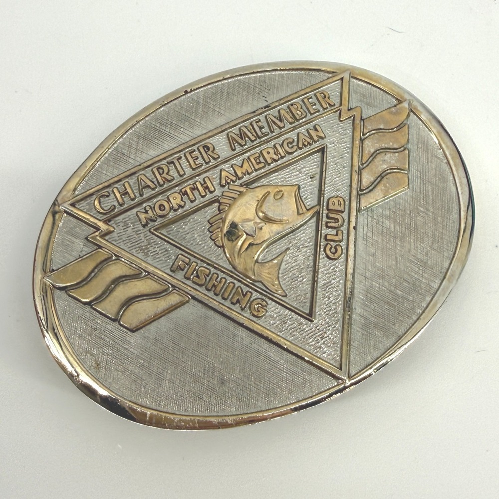 Charter Member North American‎ Fishing club 24k Gold Rhodium Brass Belt Buckle